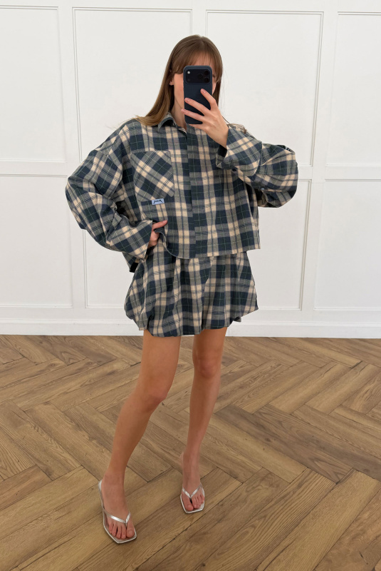 Юбка-баллон в клетку (сине-зеленая)